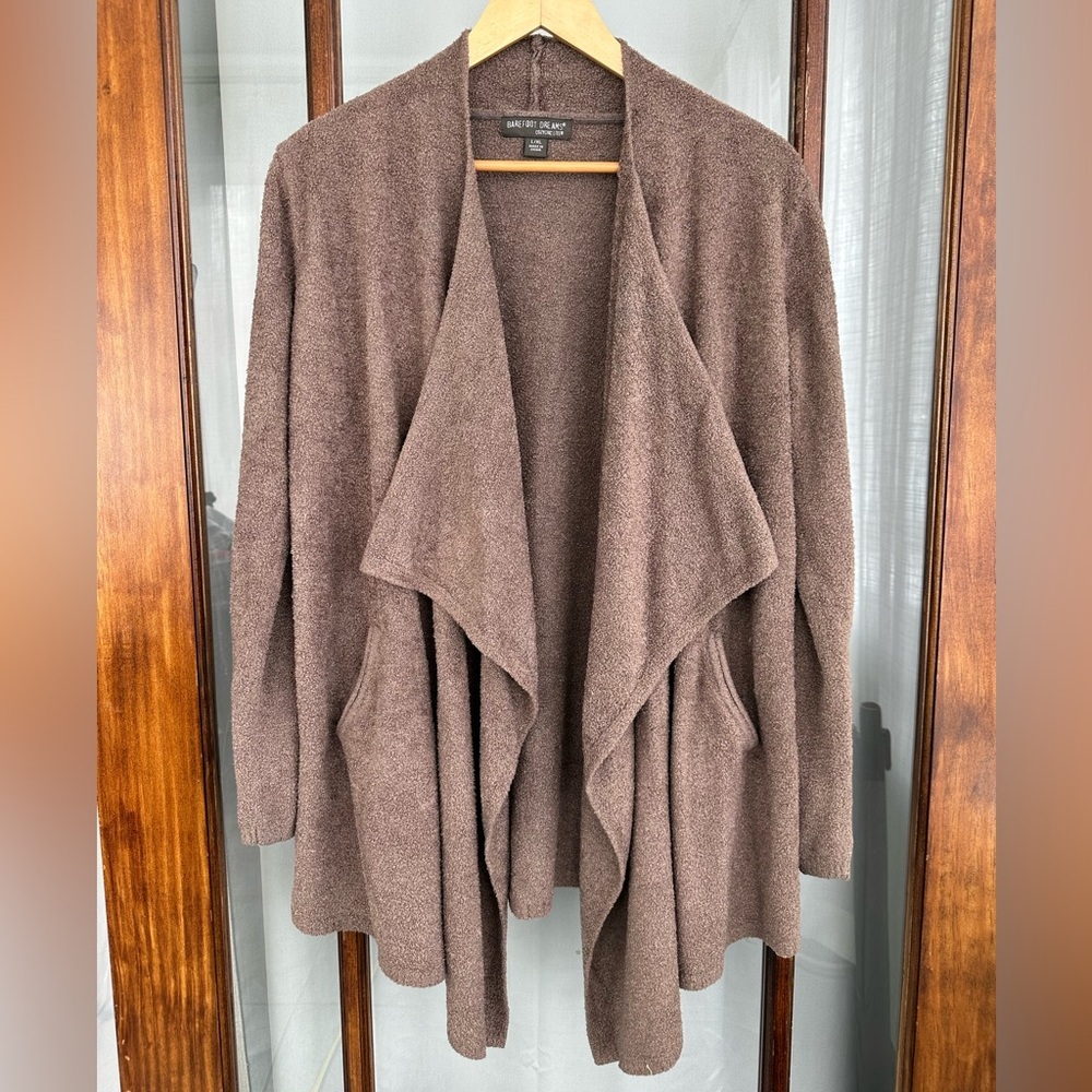 Barefoot Dreams Waterfall Cardigan womens L/XL cozychic ultra lite Pockets Brown